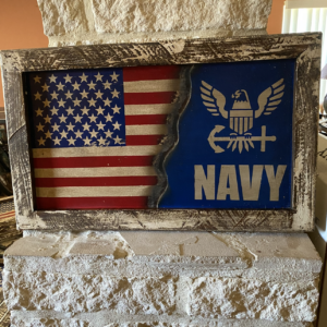 A picture of the american flag and navy logo.