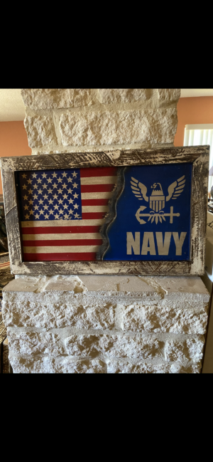 A picture of the american flag and navy logo.