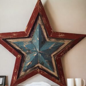 A star painted with red, white and blue paint.