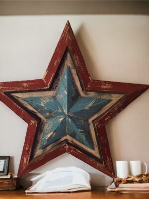 A star painted with red, white and blue paint.